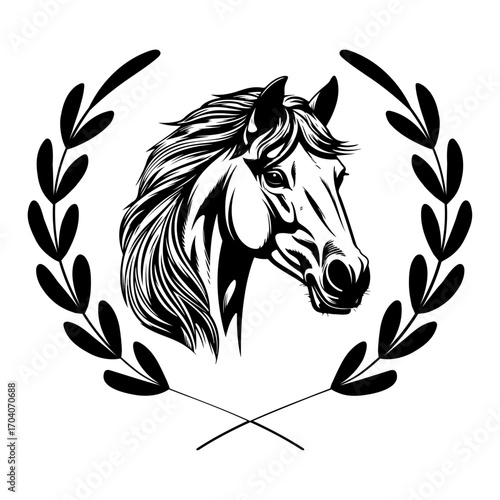 Beautiful Head Horse with Wreath Laurel Vector, Horse Svg Cut File