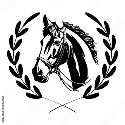Beautiful Head Horse with Wreath Laurel Vector, Horse Svg Cut File