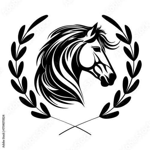 Beautiful Head Horse with Wreath Laurel Vector, Horse Svg Cut File