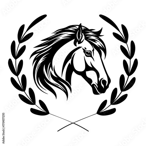 Beautiful Head Horse with Wreath Laurel Vector, Horse Svg Cut File