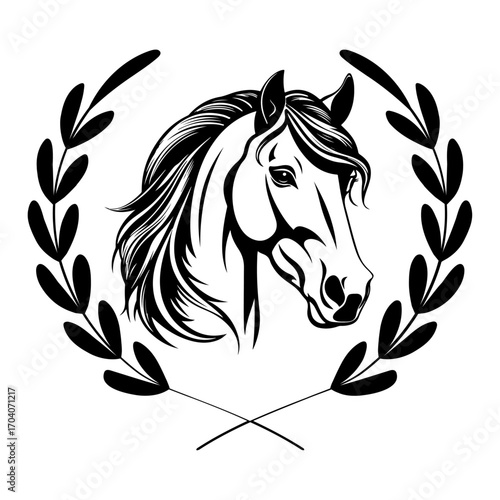 Beautiful Head Horse with Wreath Laurel Vector, Horse Svg Cut File