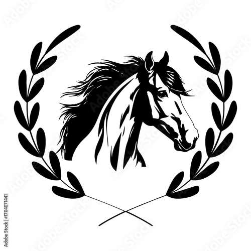 Beautiful Head Horse with Wreath Laurel Vector, Horse Svg Cut File