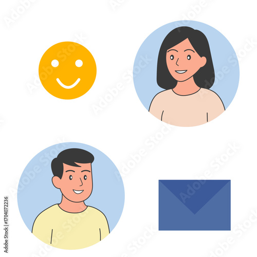 Colorful flat avatars of diverse men women and children illustrations design
