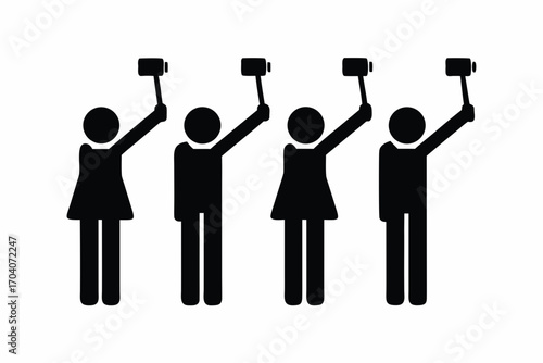 set of tourist taking selfie icon silhouette vector isolated on white background
