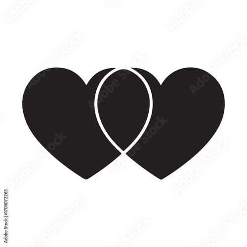 Two Black Hearts Intertwined with White Outline love