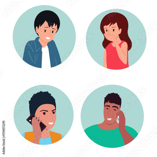 Colorful flat avatars of diverse men women and children illustrations design