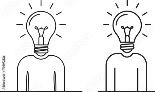 Two figures with lightbulb heads silhouette