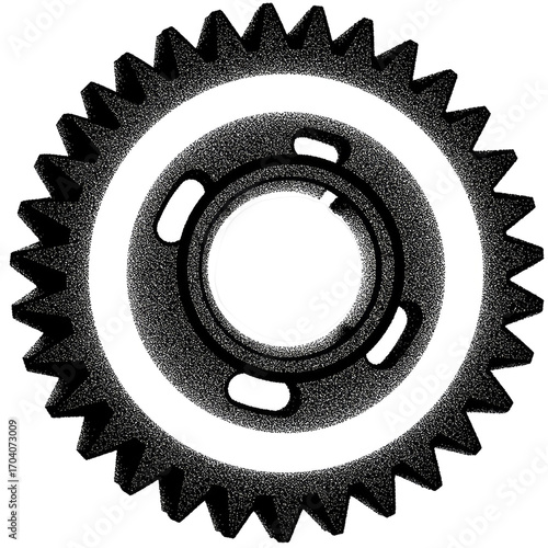 White Gear Wheel with Circular Design Element on Black Background: A Detailed Vector Illustration for Industrial Design Projects, Mechanical