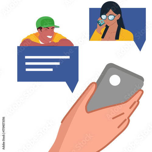 Digital communication concept with people chatting messaging online business and phone