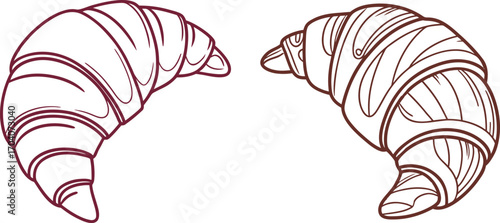 Hand-Drawn Croissant Outline – Line Art Pastry Vector