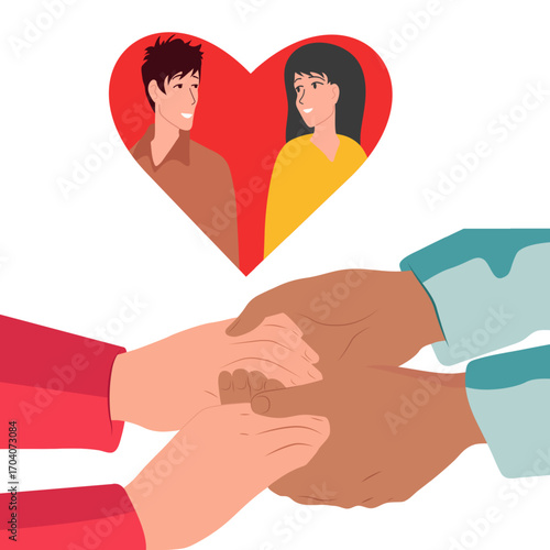 Love and romance concept with couples hearts gifts and digital communication illustrations
