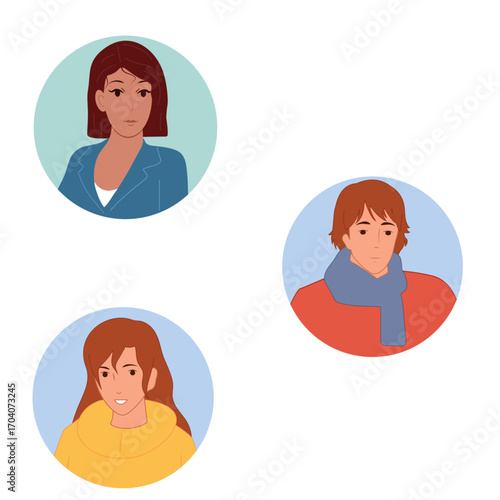 Colorful flat avatars of diverse men women and children illustrations design