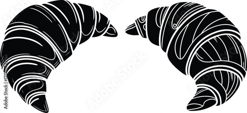 Graphic Black and White Croissants Silhouette  Illustration
