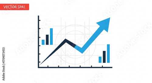 A dynamic business graph showcasing growth and success, with an upward trending arrow and bar charts