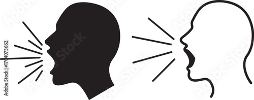 Two silhouettes of heads speaking loudly silhouette