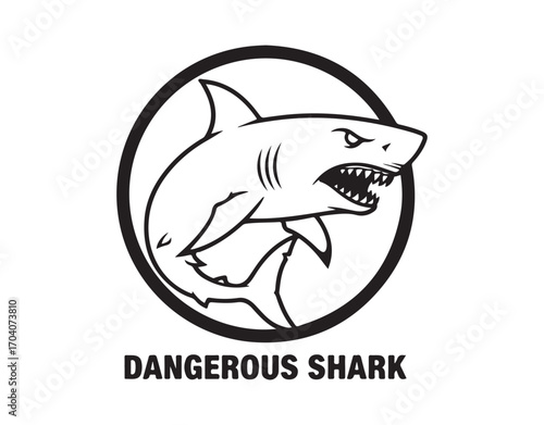 A menacing white shark. Made to fit within a circle