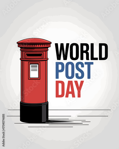 Celebrate World Post Day with a Classic Red Postbox Illustration Honoring Global Communication and Postal Services Featuring Mail Delivery and Correspondence