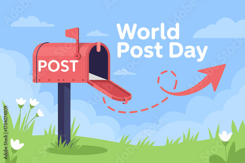 Celebrating World Post Day with an Open Mailbox on a Sunny Day Vector Illustration Design