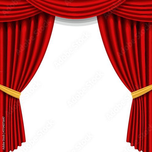 Red Velvet Stage Curtains Open Revealing Blank Space.
