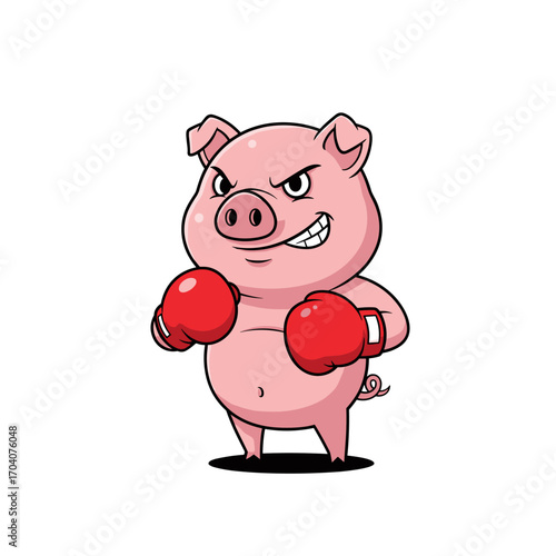 Cartoon Boxing Pig Character Ready to Fight.