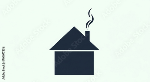 Dark blue house with smoke coming out of chimney on, symbolizing home, warmth, and comfort