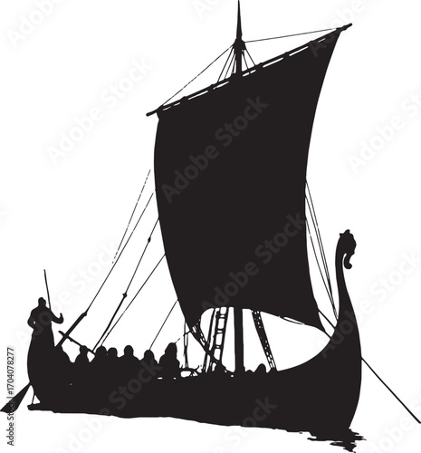 Viking Ship Silhouette: A dramatic silhouette depicts a longship, a vessel of ancient Norse seafarers, sailing gracefully through the open sea, suggesting strength and adventure.