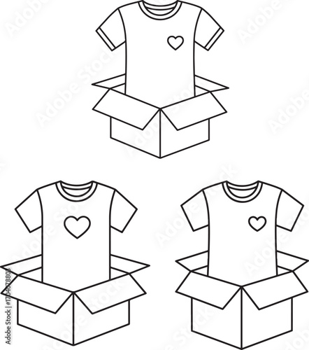 Three tshirts in cardboard boxes silhouette