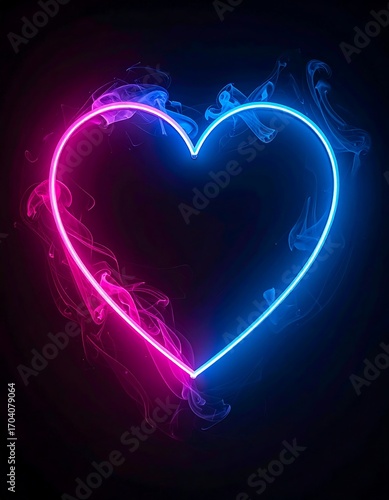 Neon heart, vibrant colors, smoky design