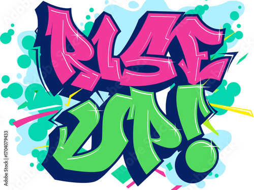 Rise Up Graffiti Vector – Bold Pink and Green Wildstyle Street Art Typography with Splash Elements for Urban Poster and Motivational Design