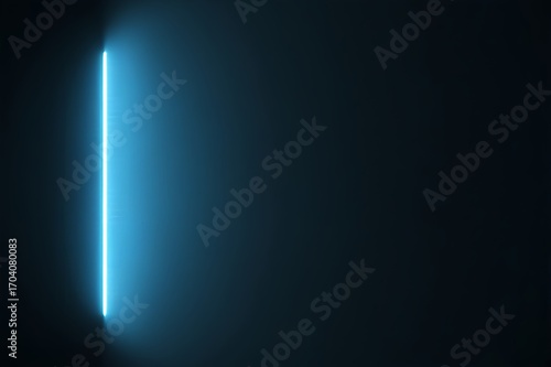 Vertical bright blue neon light strip illuminating a dark textured wall creating a futuristic and modern abstract background effect