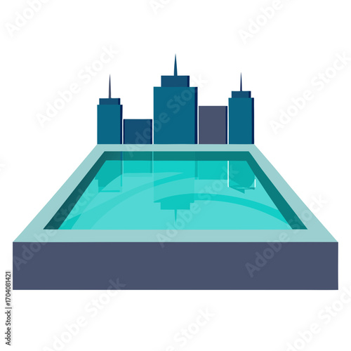 Blue cityscape pool reflection buildings skyscrapers
