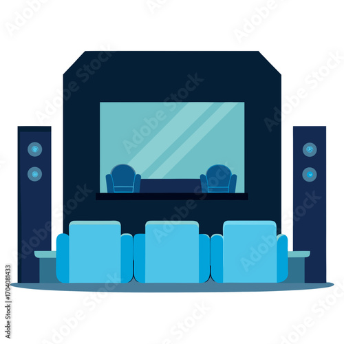 Blue home theater seating and screen cinema chairs