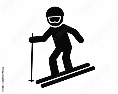 Skier downhill icon silhouette vector  isolated on white background