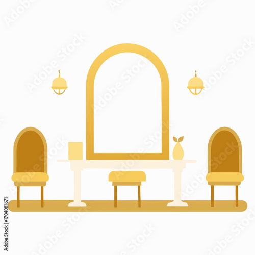 Elegant salon with golden mirrors minimal furniture