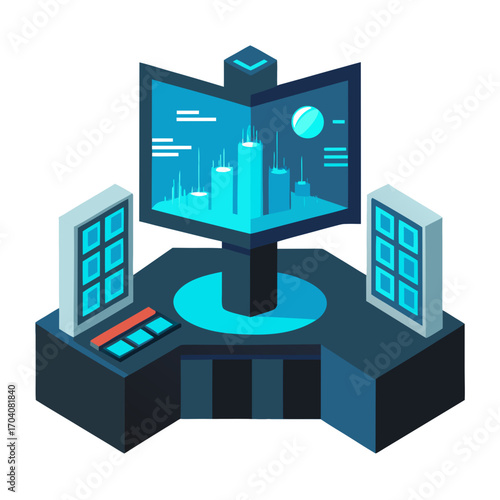 Futuristic control panel with city data technology