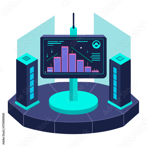 Futuristic control room data visualization screen monitor