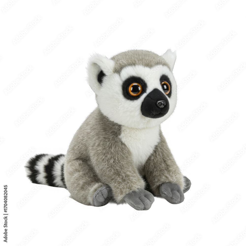 Obraz premium Ring Tailed Lemur Plush Toy with Black and White Striped Tail on Transparent Background