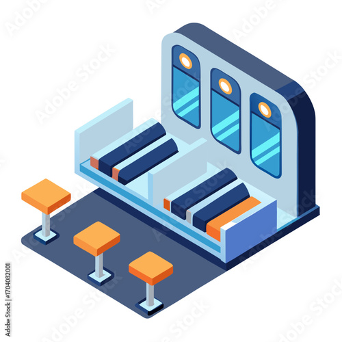 Futuristic lounge seating with digital displays vector