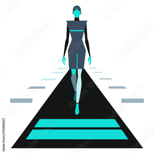 Futuristic model walks on runway fashion digital