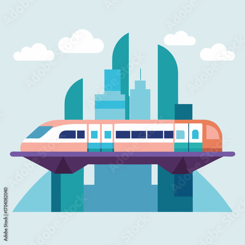 Futuristic monorail gliding through abstract city train