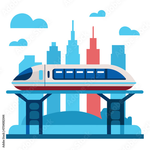 Futuristic monorail gliding through city train elevated