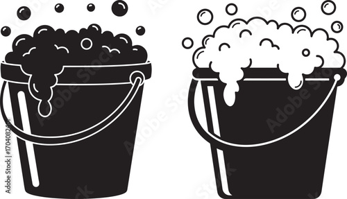 Two buckets overflowing with soap suds silhouette