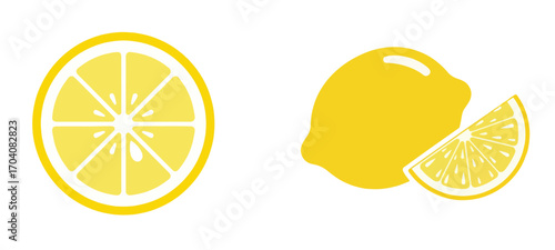 Illustration with a whole lemon a lemon slice and a lemon half on a white background view