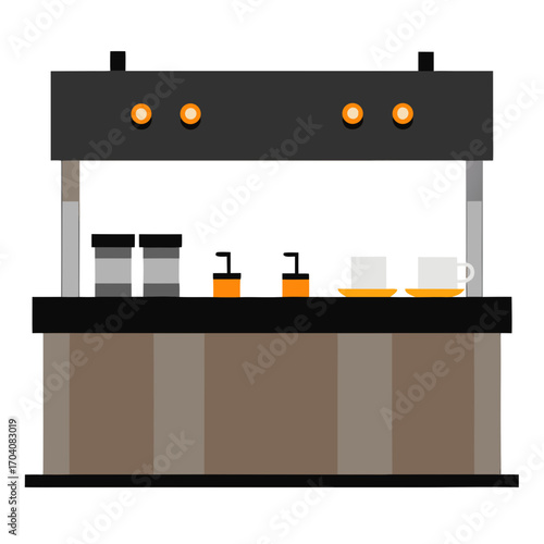 Modern coffee bar counter with cups espresso machine