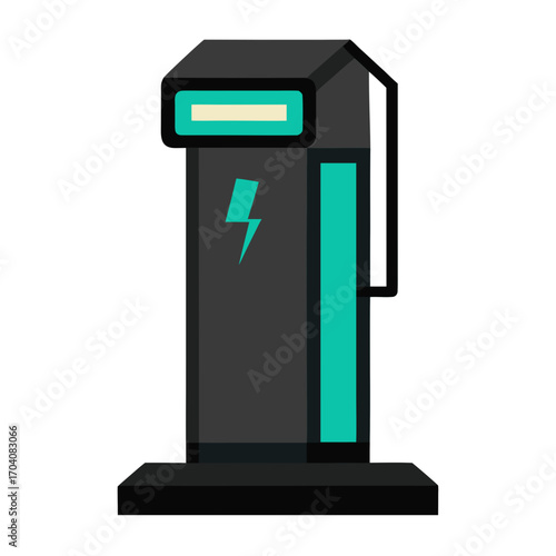 Modern electric vehicle charger glowing teal charging station