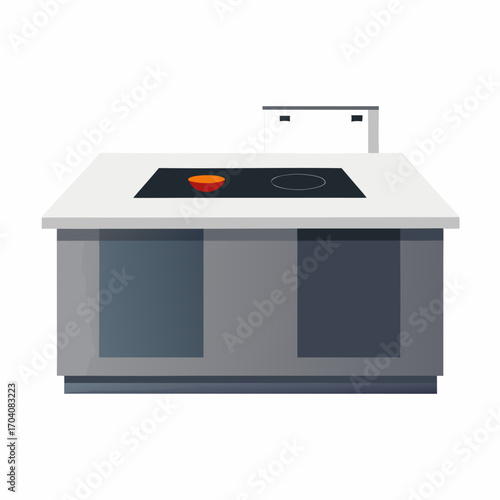 Modern kitchen island with stovetop and bowl marble