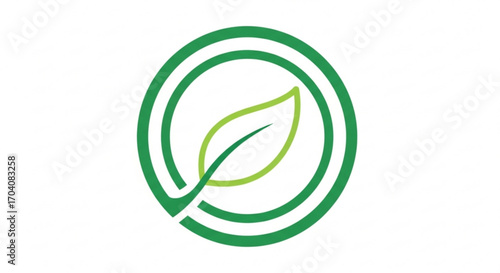 A green leaf inside concentric circles, , symbolizing nature, sustainability, and environmental consciousness in a modern design