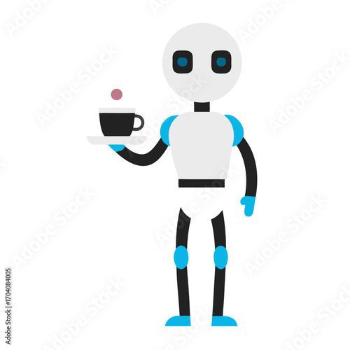 White robot serving coffee android humanoid