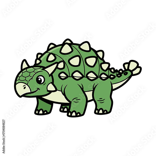 Cartoon illustration of a green Ankylosaurus dinosaur with spiky armor plates and a club tail.
