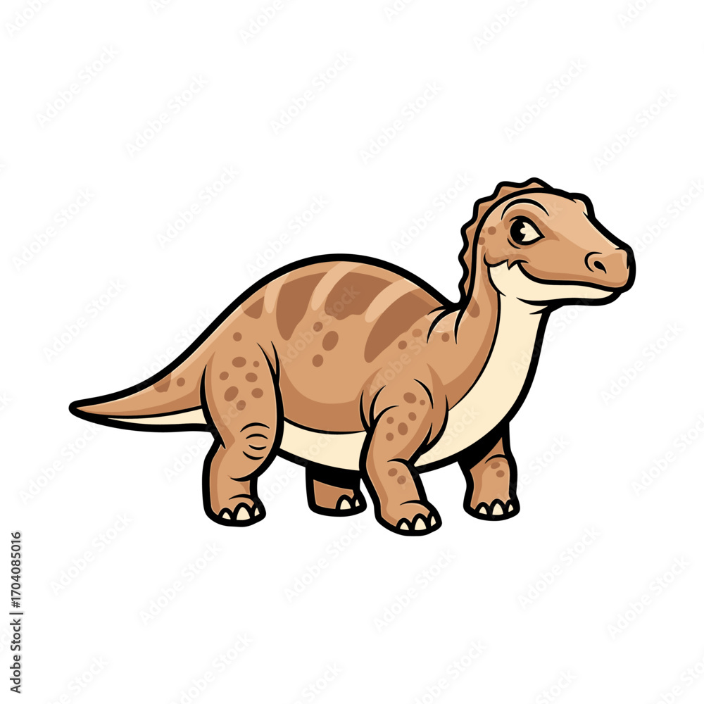 Fototapeta premium Cartoon illustration of a brown dinosaur with a long neck and a small head, standing.